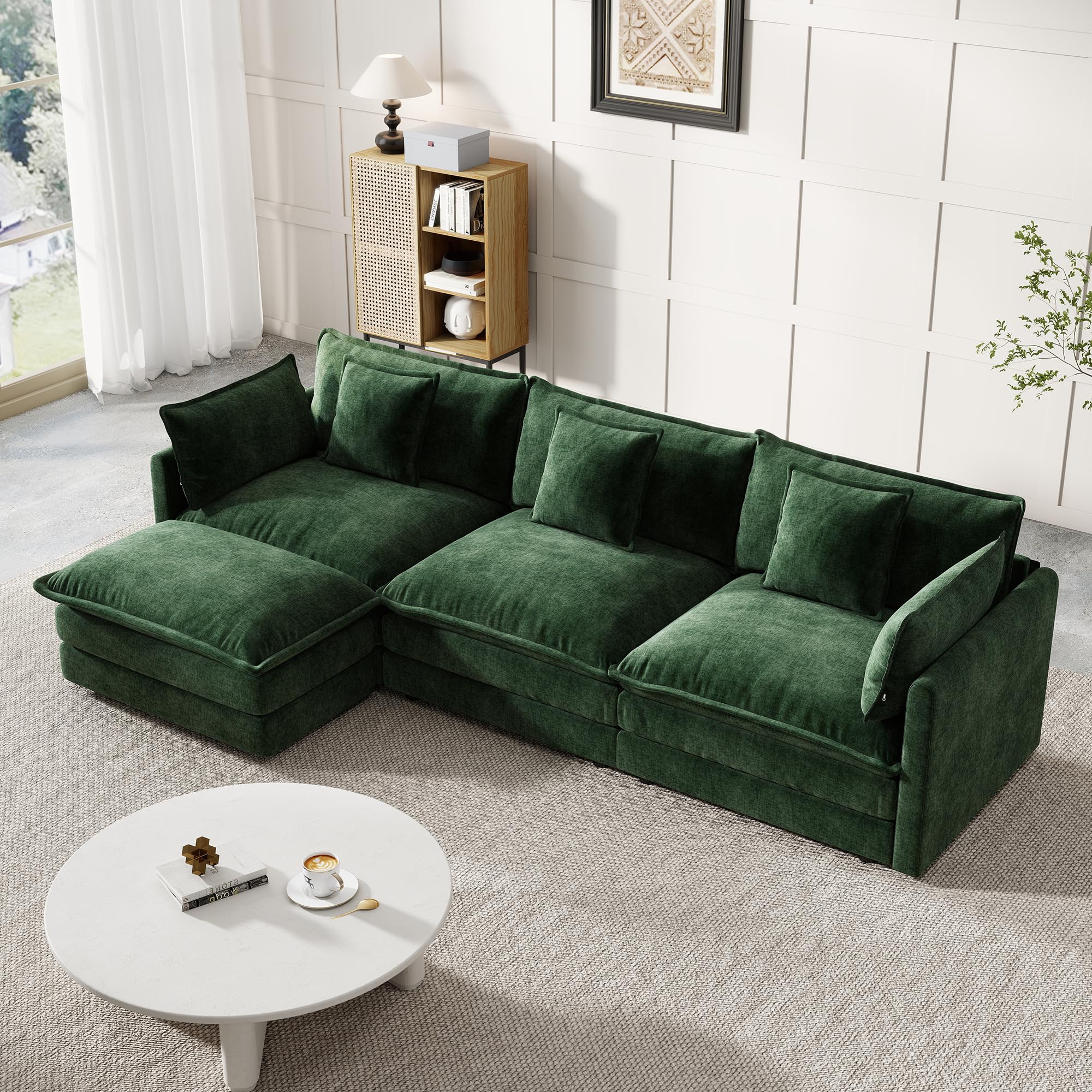 Modular Sectional Sofa 111 5 Inch L-Shaped Cloud Sofa with Deep Seat Chenille Sofa with Cushions Three-Self Sectional