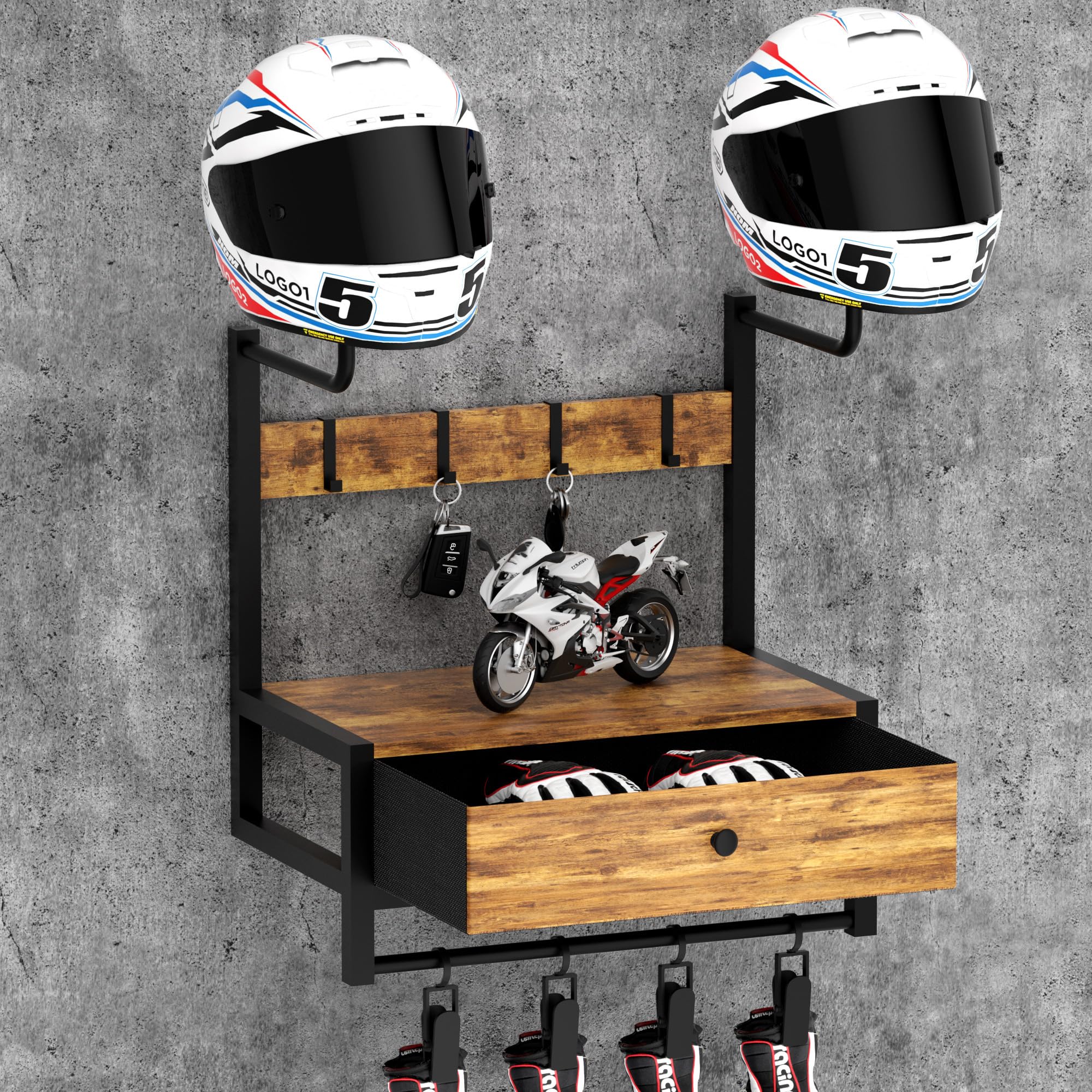 Wall-Mounted Helmet Rack, Motorcycle Helmet Holder