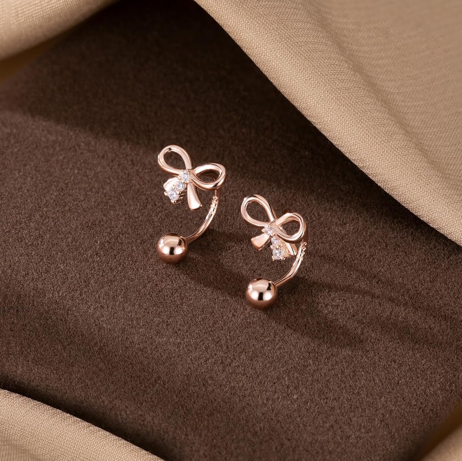 SLUYNZ Sterling Silver Bow Half Hoop Earrings for Women Teens Bow Hoop Earrings Cartilage Helix Piercing Ball Studs - Image 4