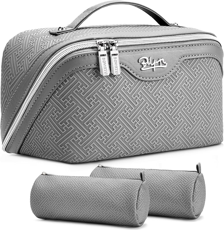 Necessaire de maquiagem BOYATU com textura de colunas romanas, 3 peças, 09-Grey