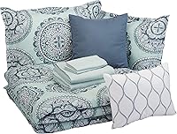 Vista 8 de Yaxa Basics Juego de edredón Queen, microfibra suave, lavable a máquina, color acuarela azul con estampado floral, 10 piezas