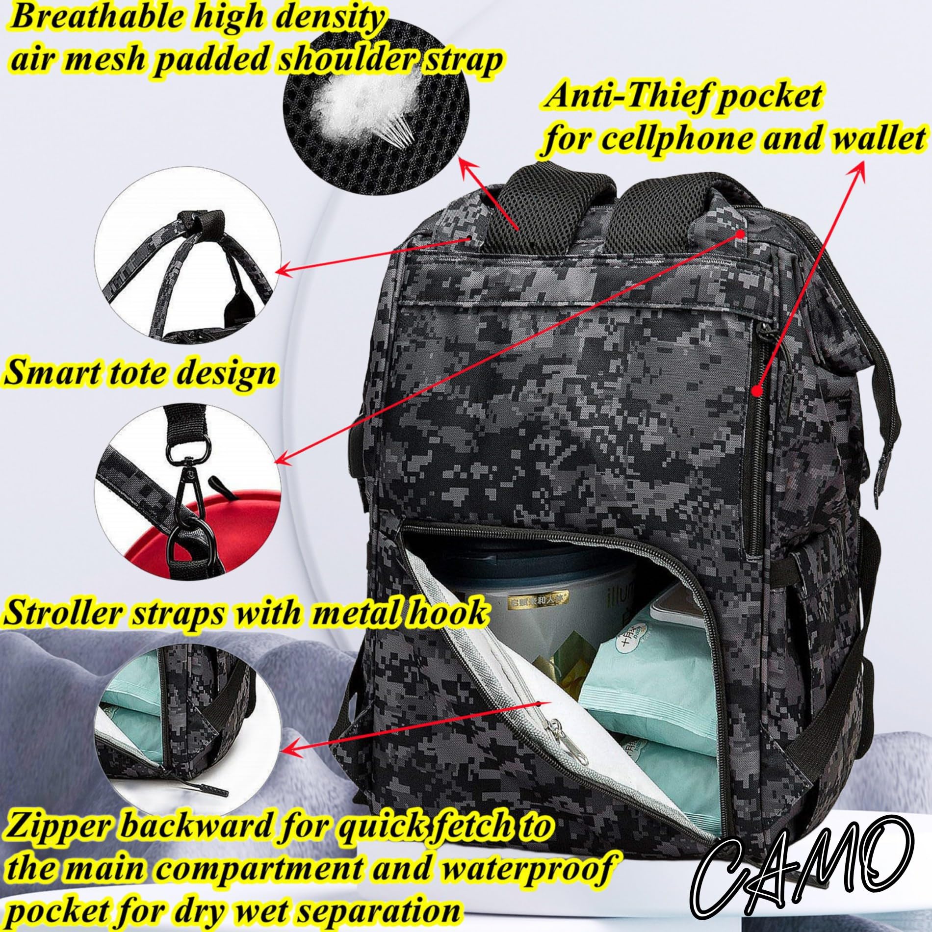 Taktischer Wickelrucksack mit USB-Anschluss (Daddy und Momy)