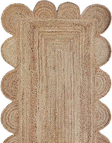Miniatura 6 de KLAVATE Alfombra decorativa de yute trenzado con múltiples bordes festoneados, calidad clásica, hecha a mano, natural (2 x 3 pies, negro)