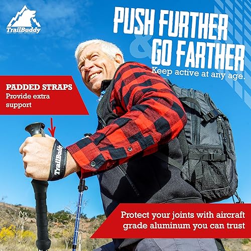 Miniatura 7 de TrailBuddy Bastones de senderismo plegables  Ultraligeros 7075 Aluminio, EVA y agarre de corcho  Bastones de senderismo ligeros ajustables para