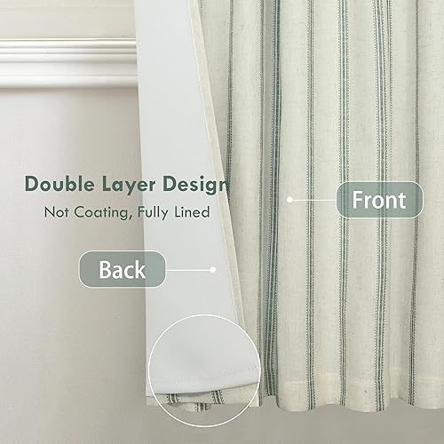 Vista 236 de DriftAway Cortinas opacas de mezcla de lino de 63 pulgadas de largo para dormitorio, cortinas de lino con estampado de rayas verticales, con Gris