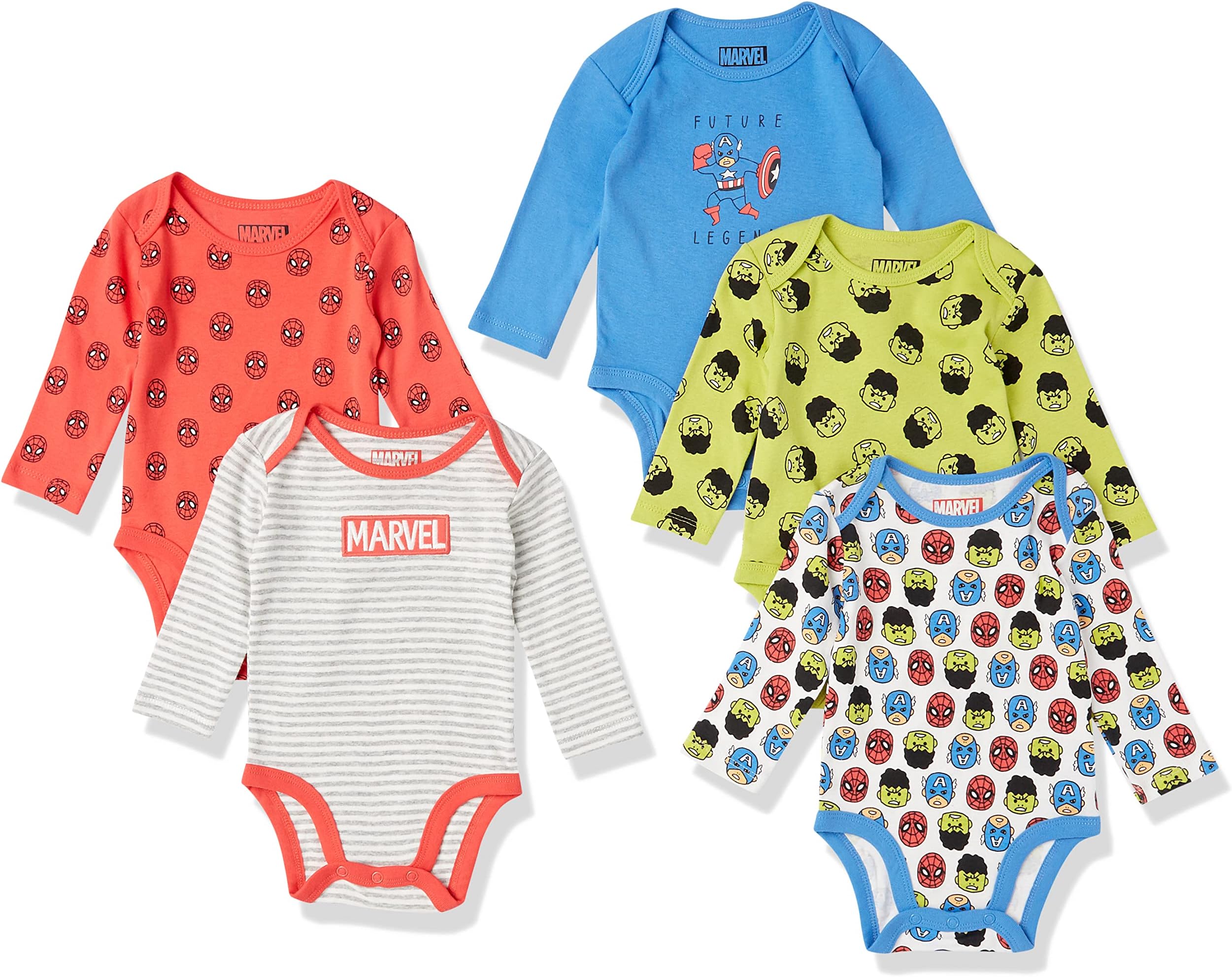 Amazon Essentials Baby Boys Long-Sleeve Bodysuits, Pack of 5