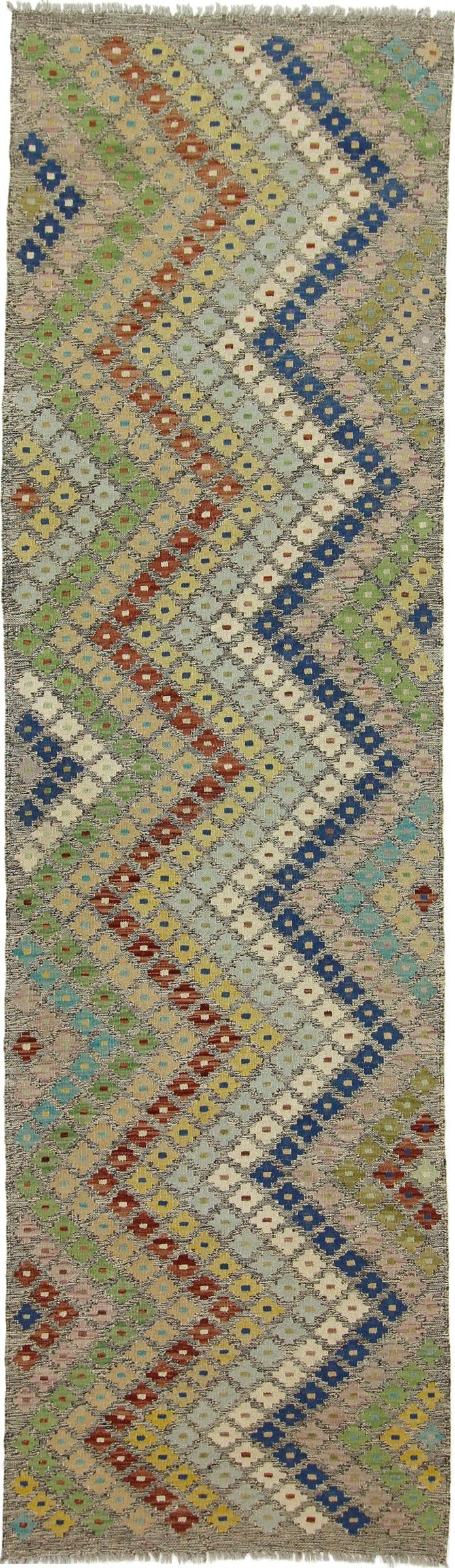 Tapis de course Kilim Afghan en laine 83x294 pour réchauffer un long couloir sombre