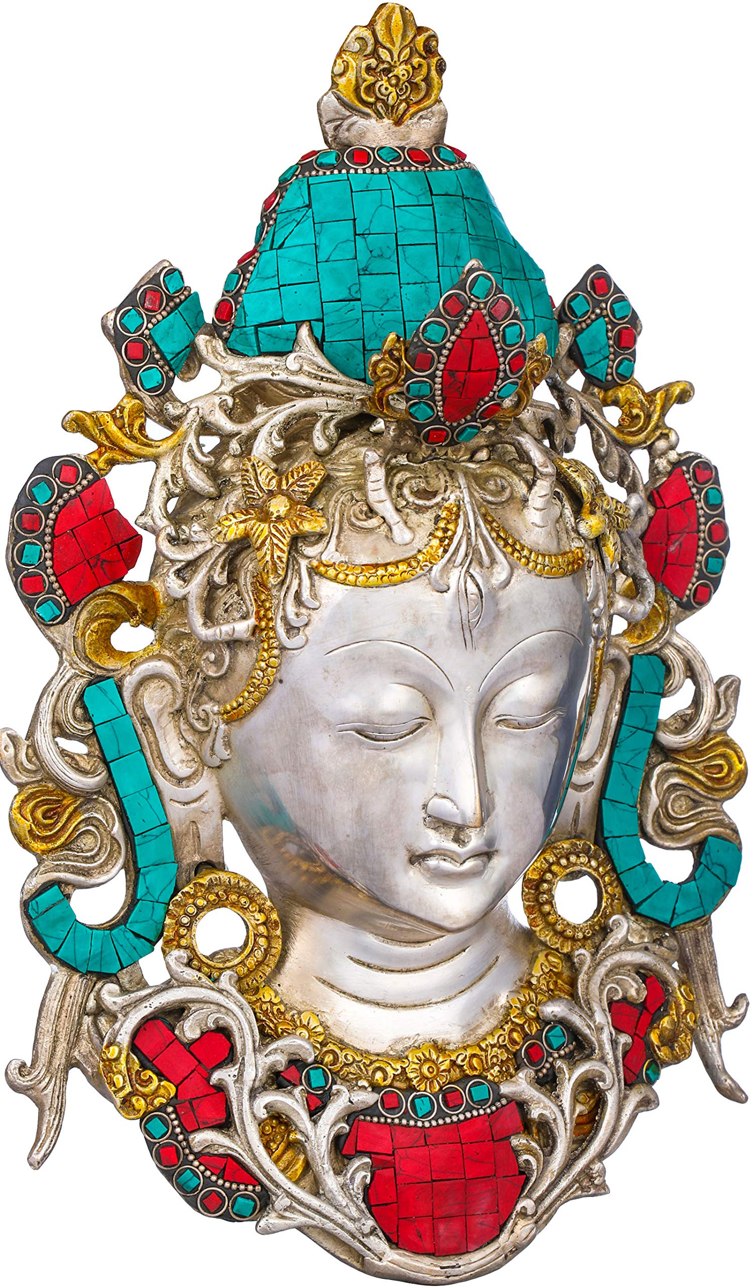 Masque Tara bouddhiste laiton, statue murale tibétaine décoration