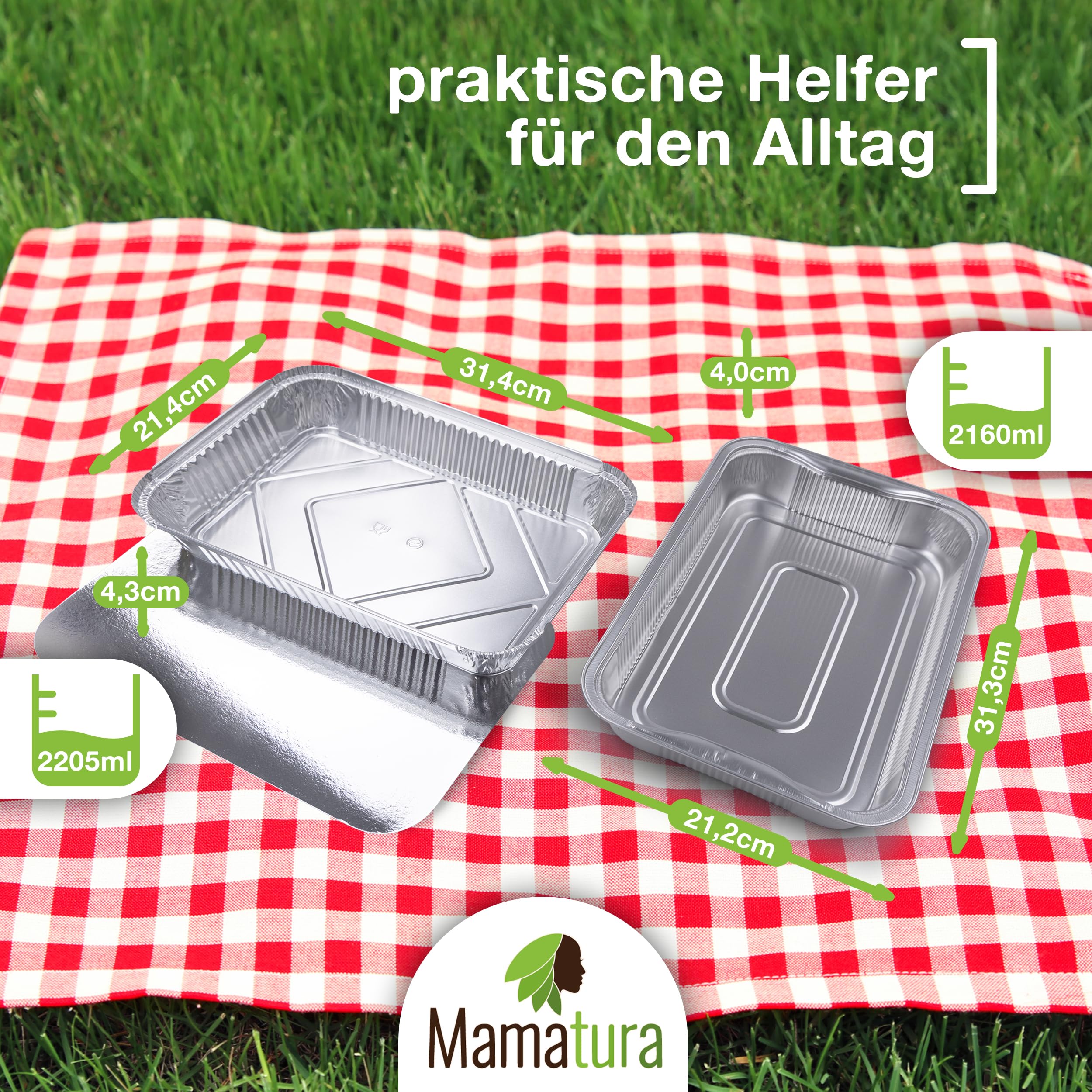 XL Aluschalen mit Deckel [Aluschalen groß] 25x Alu Backformen, Einweg Aluminium Schalen, Aluschalen zum Backen | Weber Alu Tropfschalen groß | Grill-Schale Alu Schale, Grilltasse 32 x 22cm