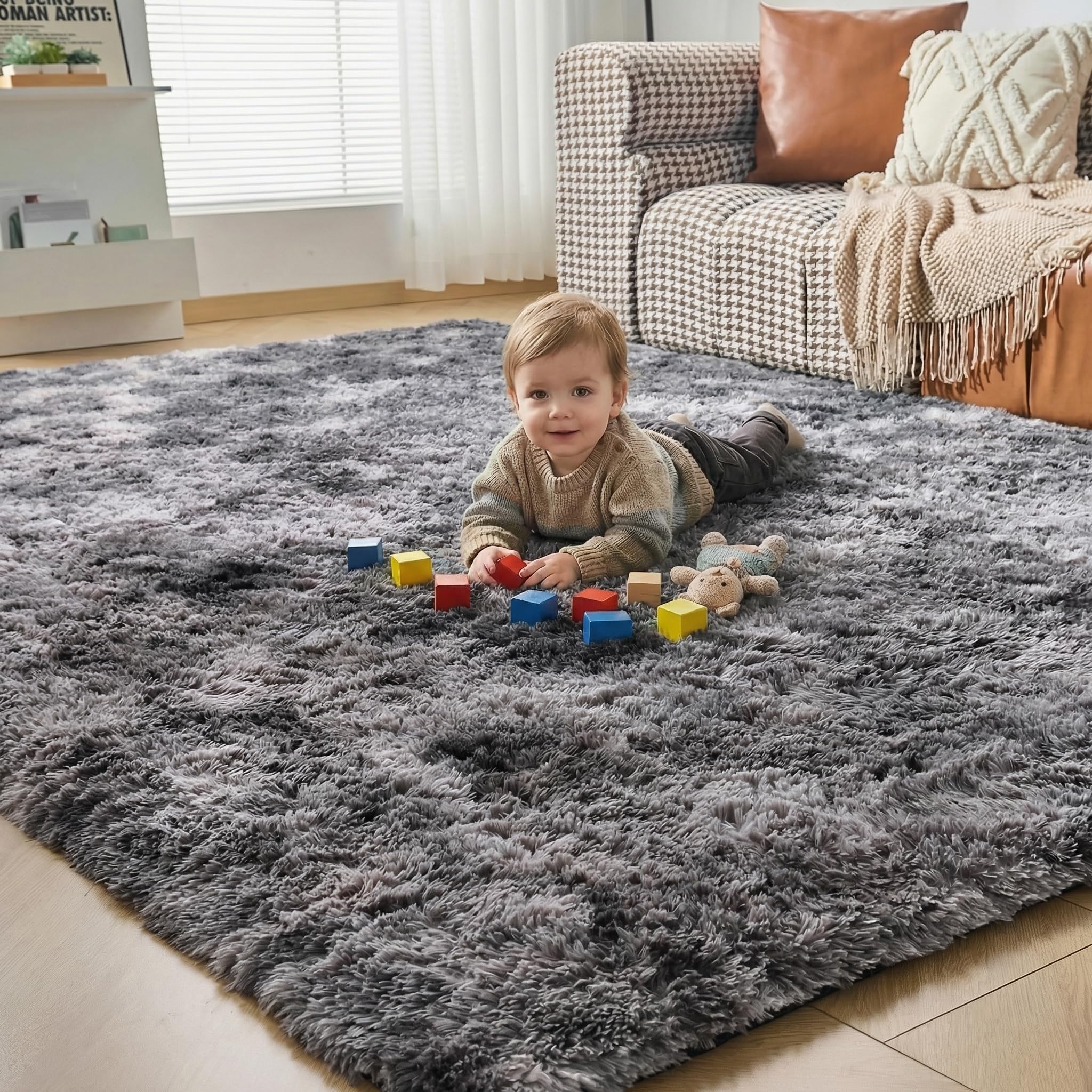 CHOSHOME Tappeti Per Soggiorno Tappeto Grande Super Soffice e Soffice Che Non Perde Peli Tappeti Shaggy Motley Tappeto Tie-dye Tappeti Moderni per Interni per Camere da Letto Grigio Scuro 150x240cm