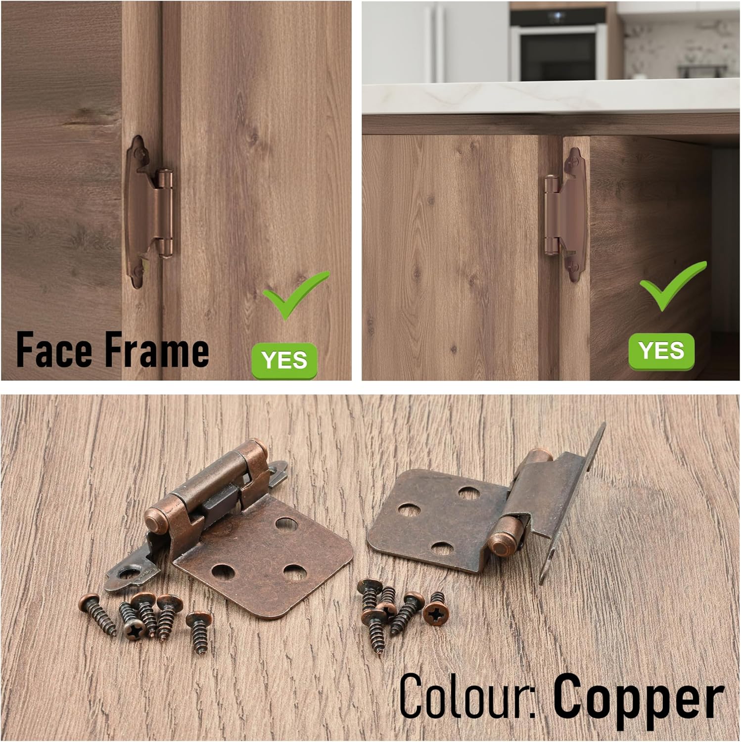AERZETIX Set of 4 Furniture Hinges / 20 Mounting Screws / Colour Copper