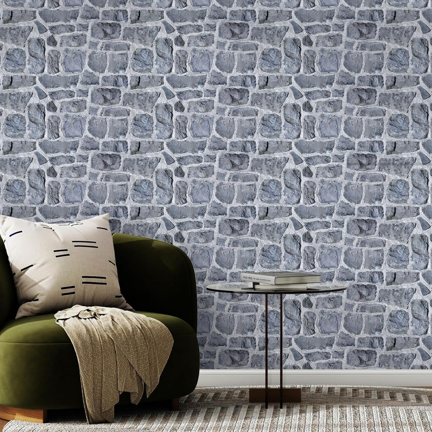 COMSTICKC Panneaux Muraux 3D Adhesif Pierre, Gris, 12 Pièces, Dalle PVC Adhesive Murale, Papier Peint 3D, Revêtement Mural 3D, 58 x 30 CM, Pour Salon, Chambre, Cuisine et Décoration Intérieure