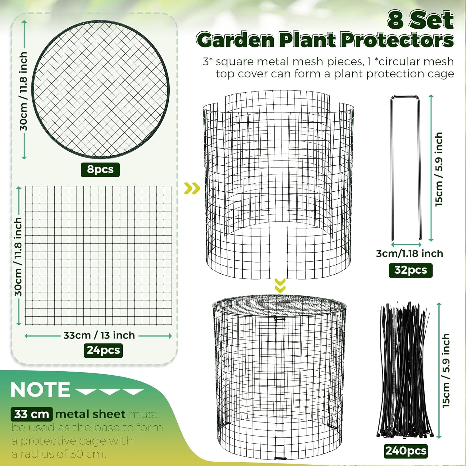 Hiboom 8 Set Garden Plant Protectors from Animals with Stakes, Metal Mesh and Detachable Covers Wire Plant Cage for Keeping Bunny Animals Out, Chicken Wire Cover Garden Protection (12x13)