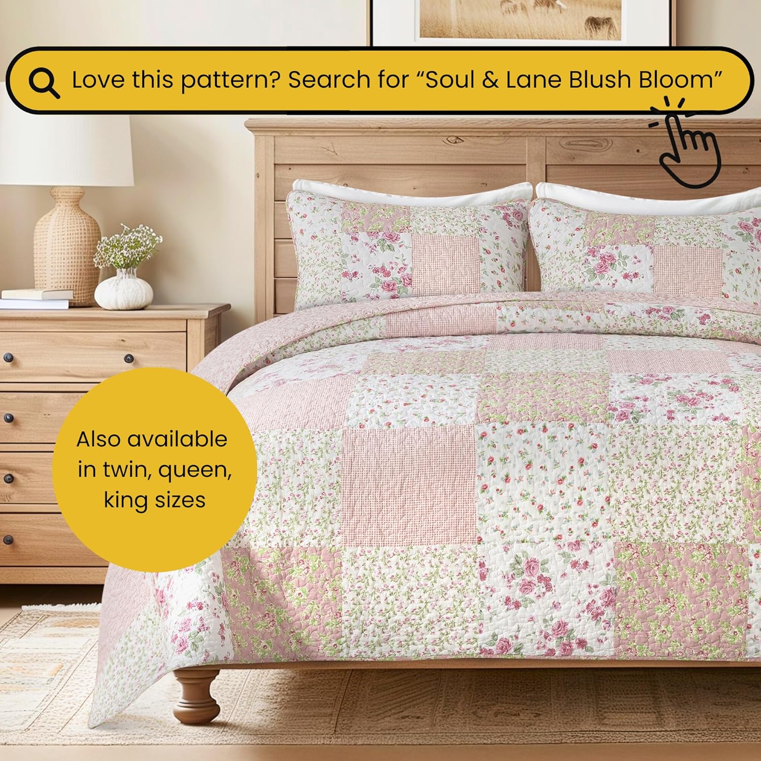 Soul & Lane Blush Bloom Quilted Throw Blanket - 50" x 60": 100% Cotton Floral Quilt in Blush and Pink, Roses Patchwork Lap Quilt - Image 8