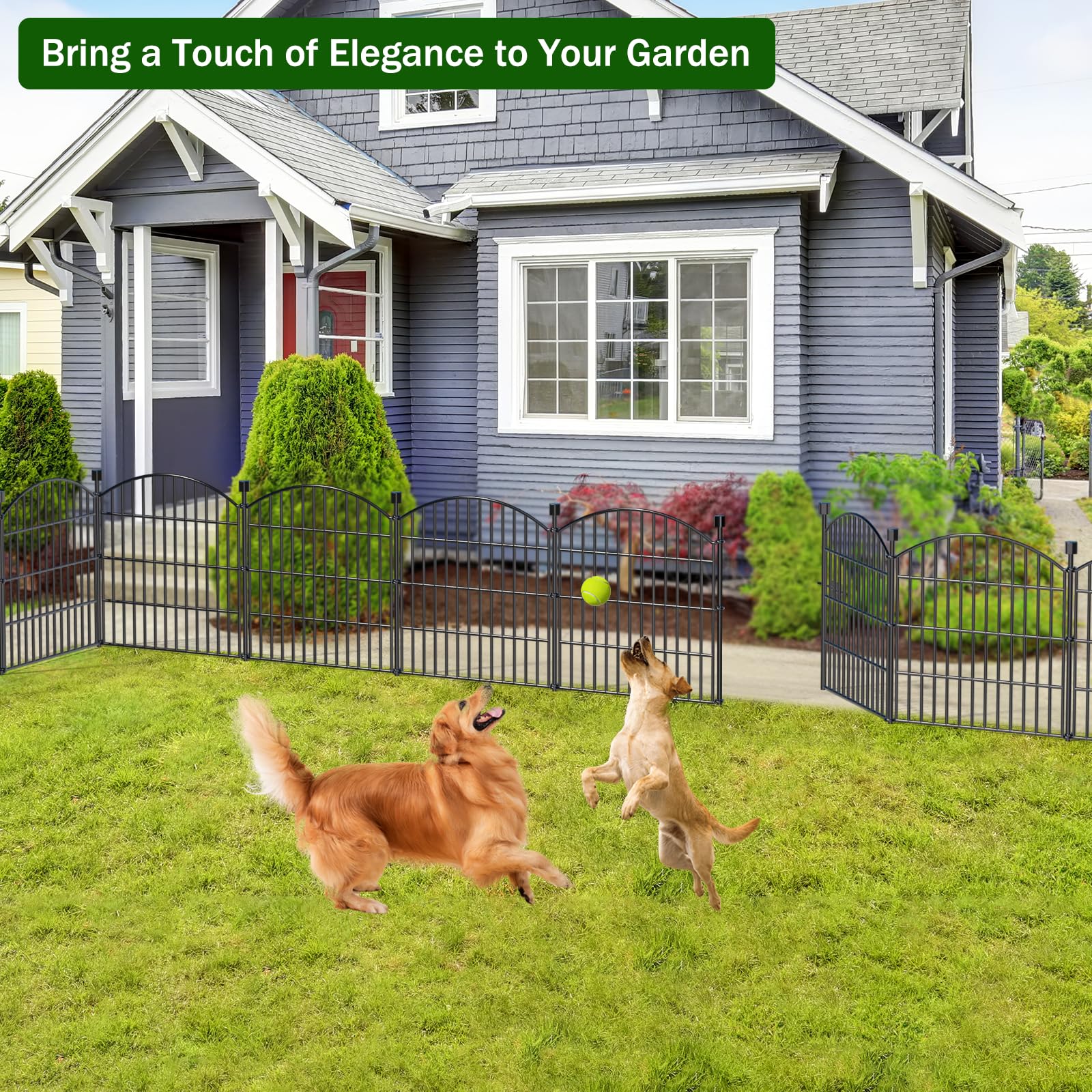 10 Panels No Dig Decorative Garden Fence with Gate - 61 cm (H) x 6.1 m (L) Dog Rabbits and Pets Fence Outdoor for Yard, Animal Barrier Tall Rustproof Metal Wire Fencing Border for Garden and Patio — view 7