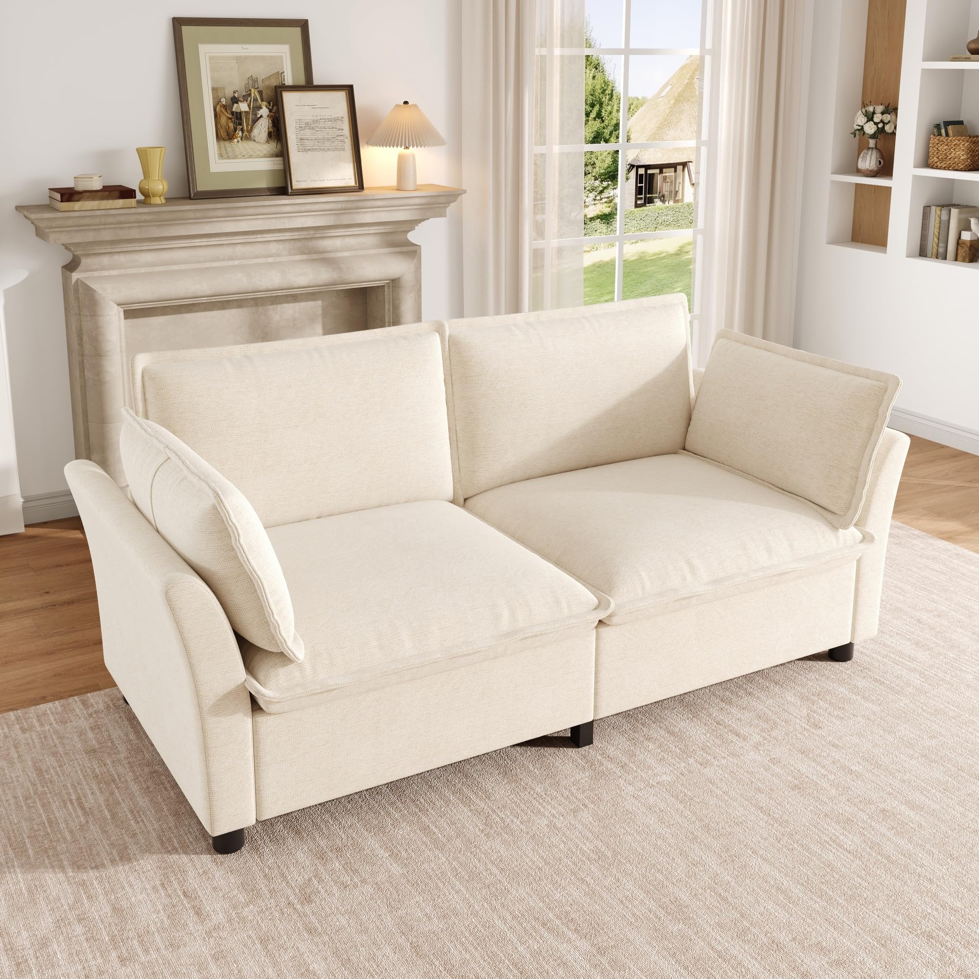 BTM Modern Cloud Sofa 2 Sitzer Couch Klein mit Armlehnenkissen Loveseat für Wohnzimmer, Kleine Räume, Wohnung, Beige Küche, Haushalt & Wohnen