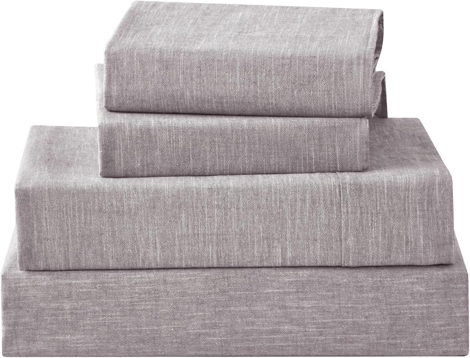 Linen Sheets Twin Size, Stonewashed Linen Cotton Blend Sheets with Slub Texture, Breathable & Soft Cotton Bedsheets, All-Season Comfort, 3 Pieces, Gray