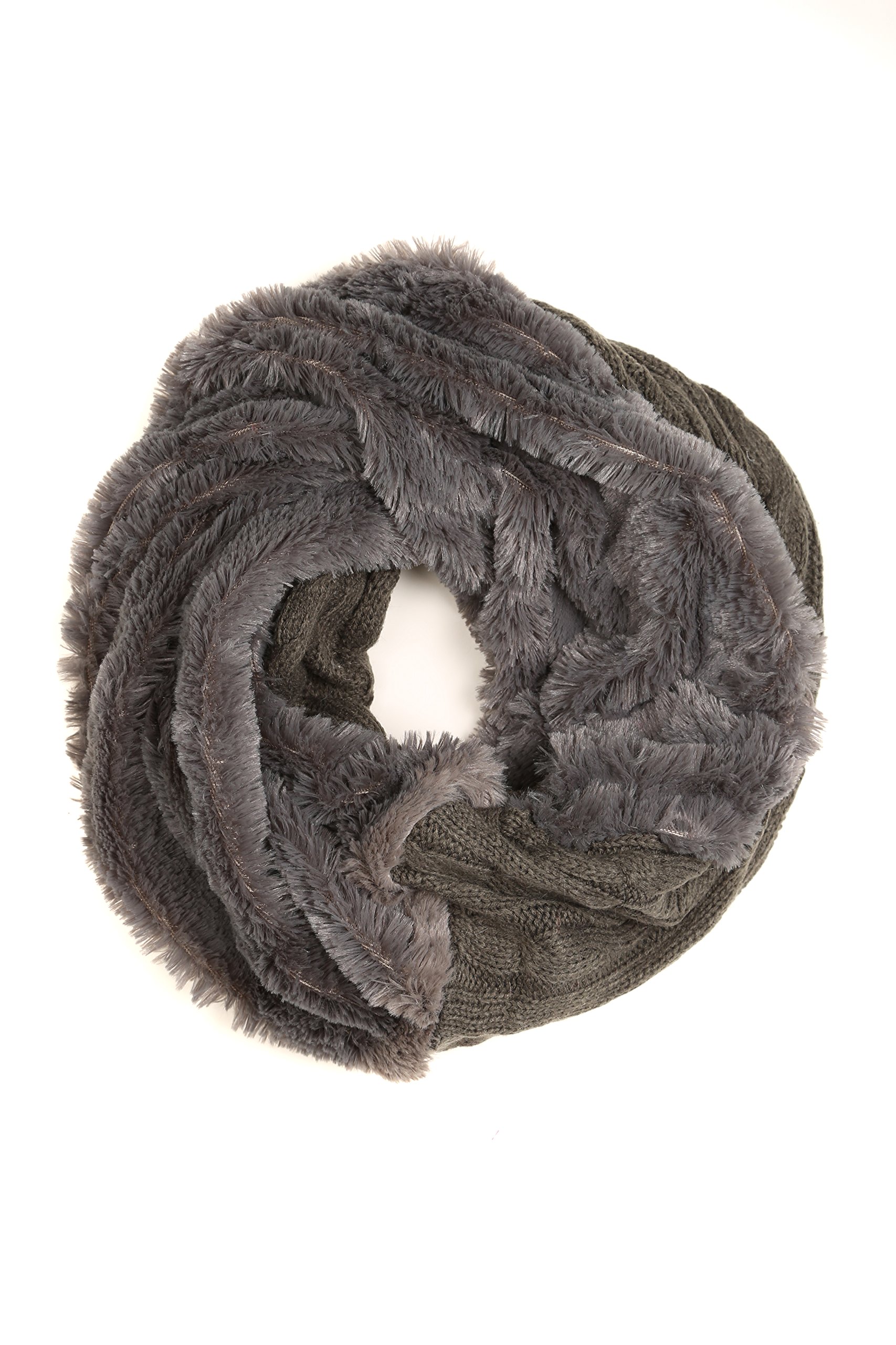 SakkasAbir Soft Furry Reversible Short Twist Wrap Around Infinity Scarf, 2-charcoal, One size