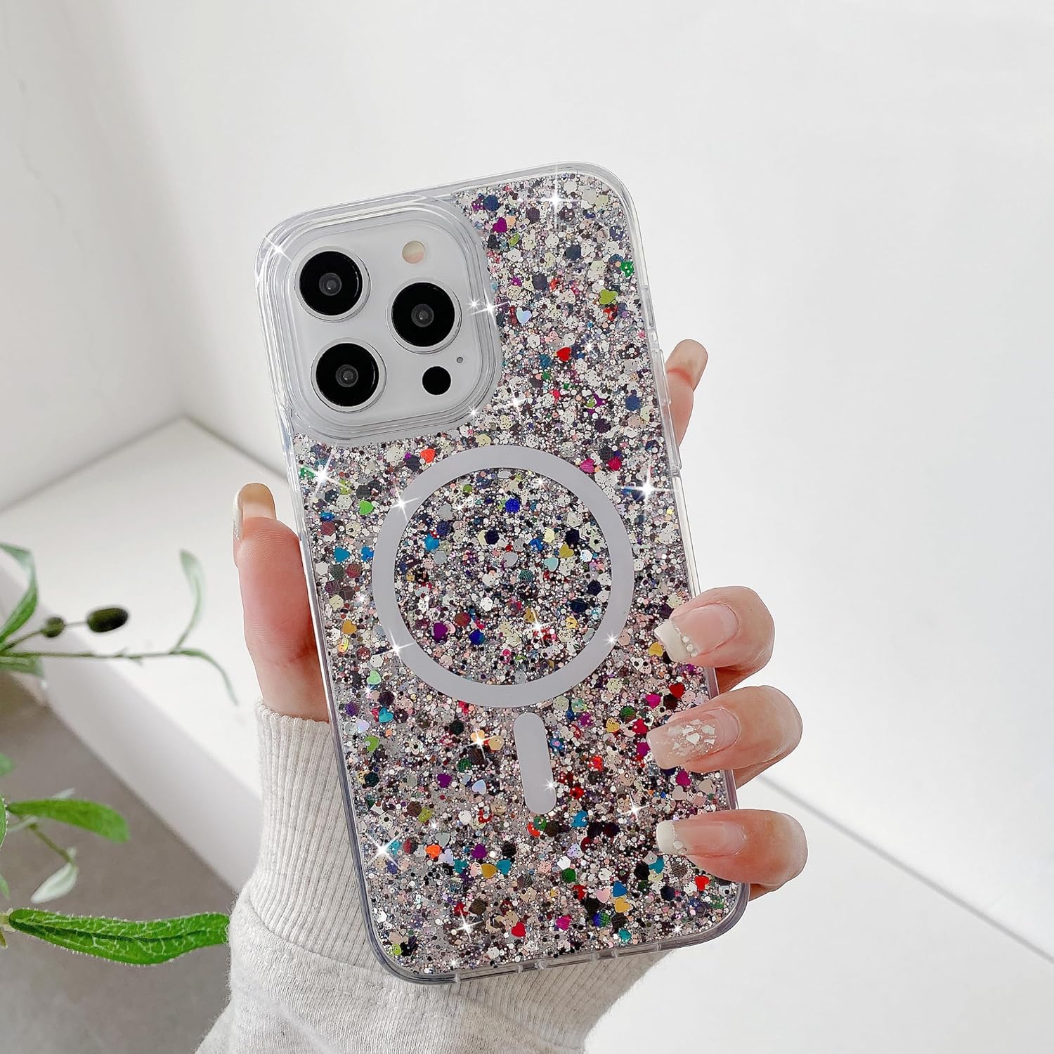 UEEBAI Glitter Case Magnetic for iPhone 16 Pro Max Case, Luxury Shiny Bling Sparkly Phone Cover Compatible with MagSafe, Wireless Charge Crystal Diamonds Shiny Cover for Women - Black - Image 7