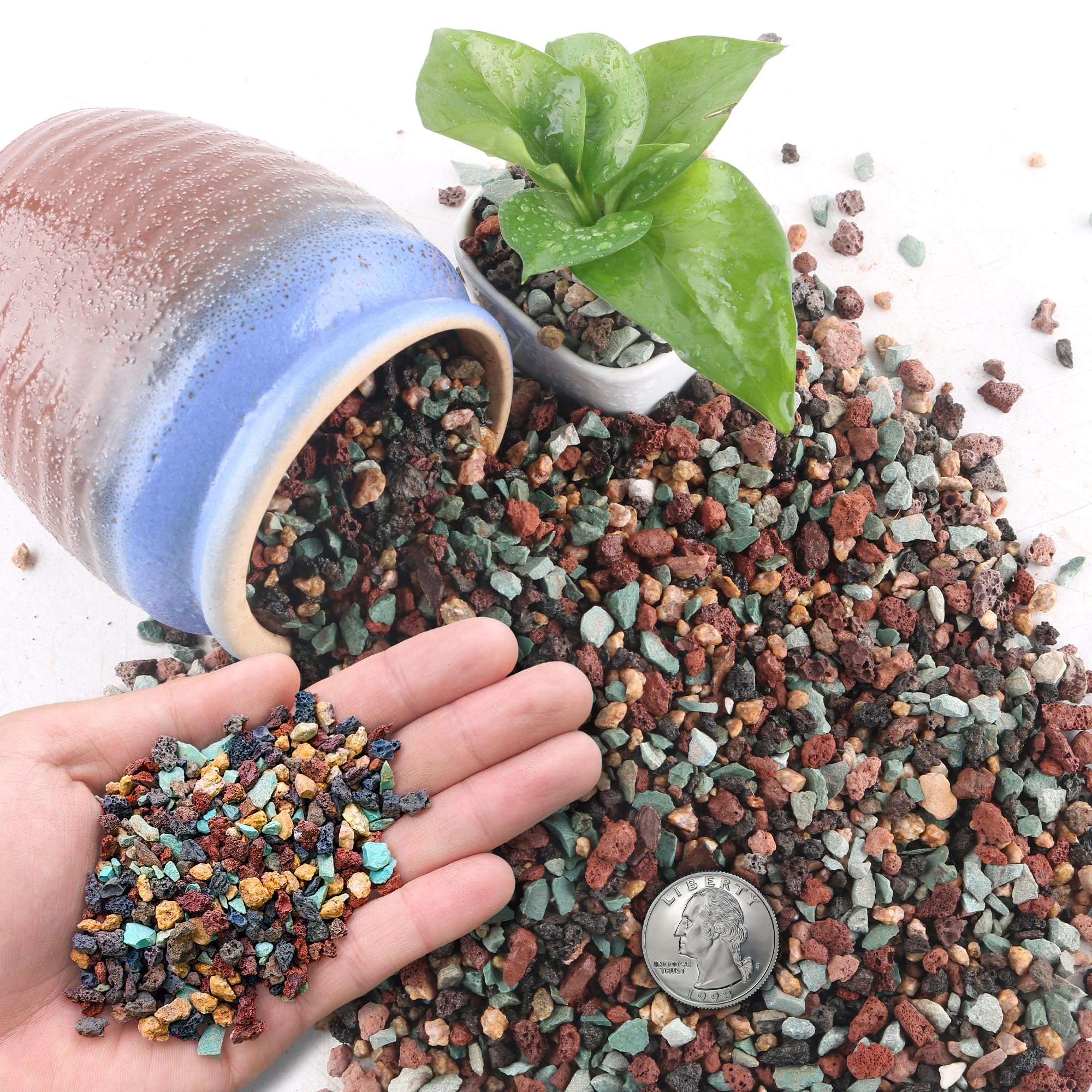 Miscela di Sassi Vulcanici 1.4 kg (3 lb) - Pietre per Piante in Vaso 4 in 1 (Lava Rossa, Lava Nera, Zeolite Verde, Maifan) 3-6mm - Sassolini Decorativi per Vasi, Orchidee, Bonsai, Giardino