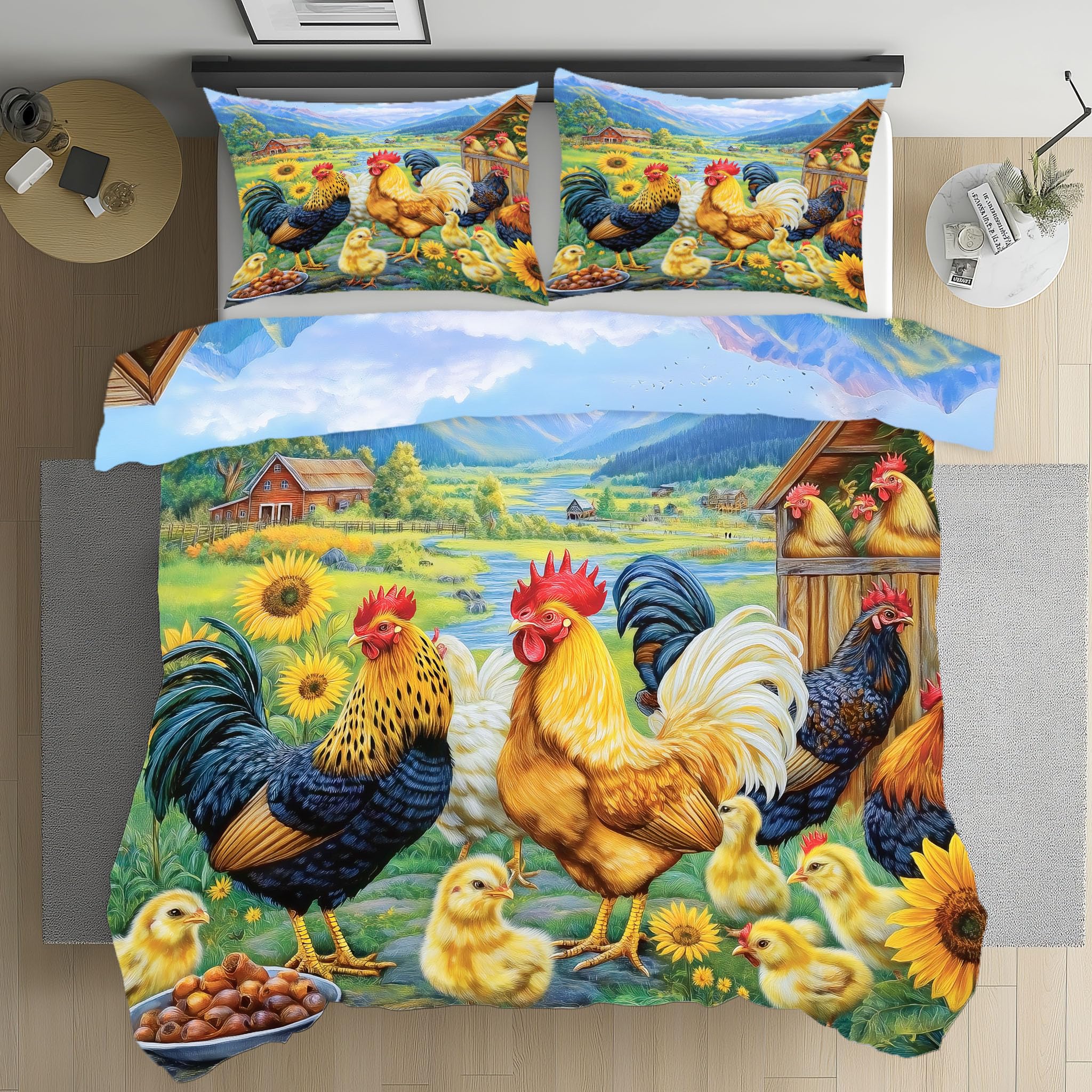 Housse de couette 220x240 fermeture éclair anti-glissement microfibre animaux tournesol