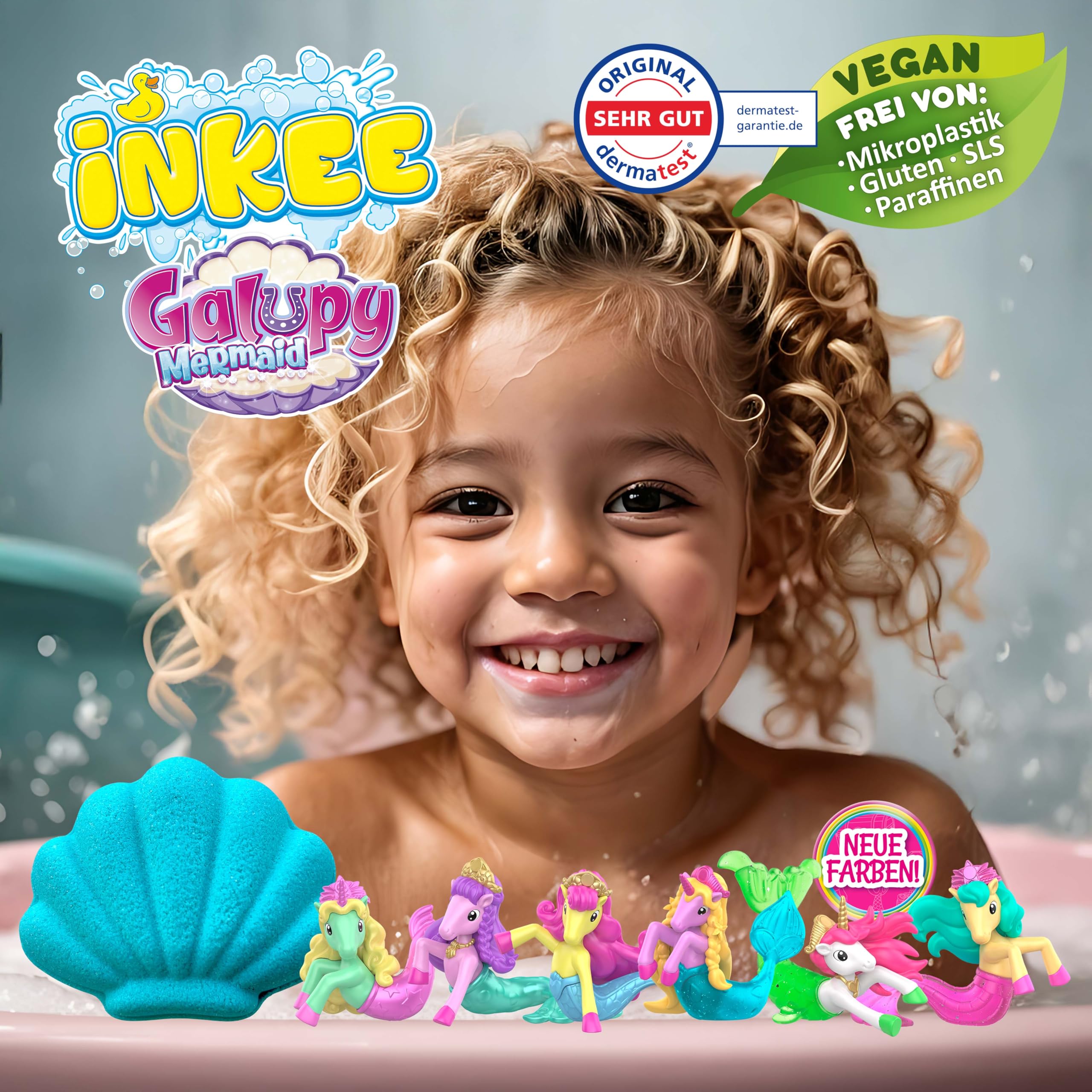 INKEE GALUPY MERMAID – Bomba da Bagno Bambini a Forma di Conchiglia con Sorpresa Sirena – Bath Bomb Effervescente per Vasca con Schiuma e Profumo Dolce
