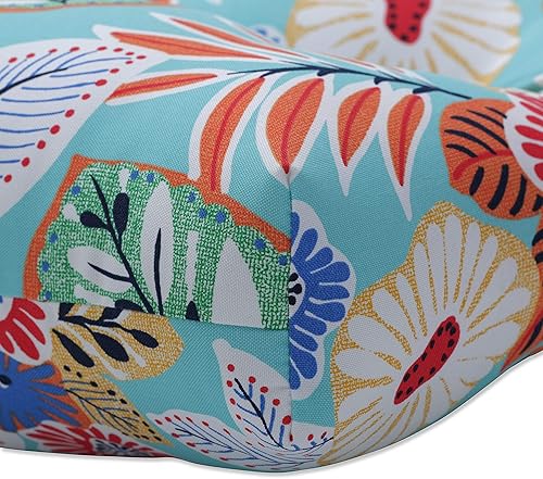 Miniatura 3 de Pillow Perfect Cojín de banco soplado copetudo para interiores y exteriores con lazos, 1 unidad, 18 x 44 pulgadas, azulnaranja Marlow