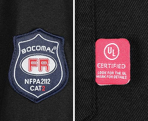 Miniatura 19 de BOCOMAL FR Shirts 6.25oz Camisas de soldadura ligeras Camiseta ignífuga para hombre ignífuga Rojo/Blanco,Gris,claro,Azul marino con broche