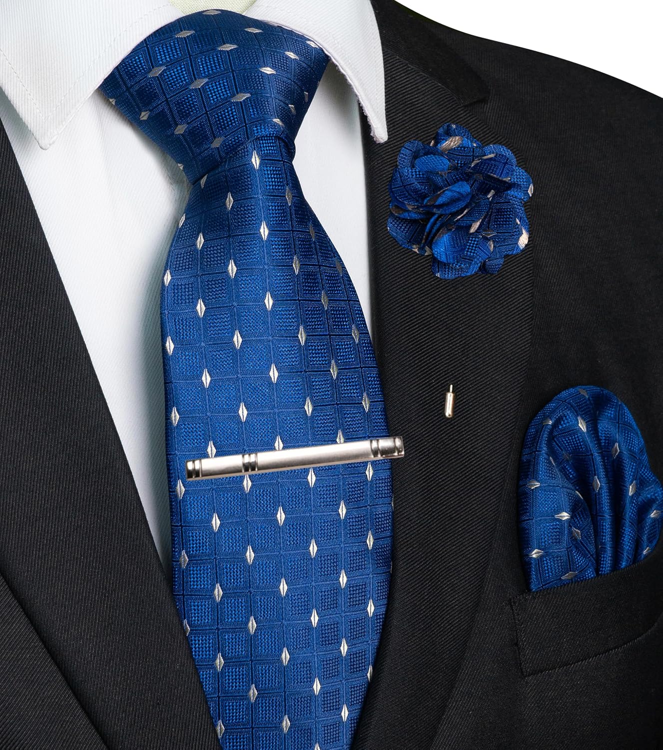 RBOCOTT Plaid Checkered Ties for Men Necktie and Pocket Square with Tie Clip Lapel Pin Set 4PCS - Image 2