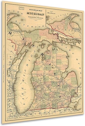 Miniatura 5 de History Prints Mapa ferroviario de Michigan preparado para el Comisionado de Ferrocarriles - 1876 - Imprimir solo - 16 x 24 pulgadas