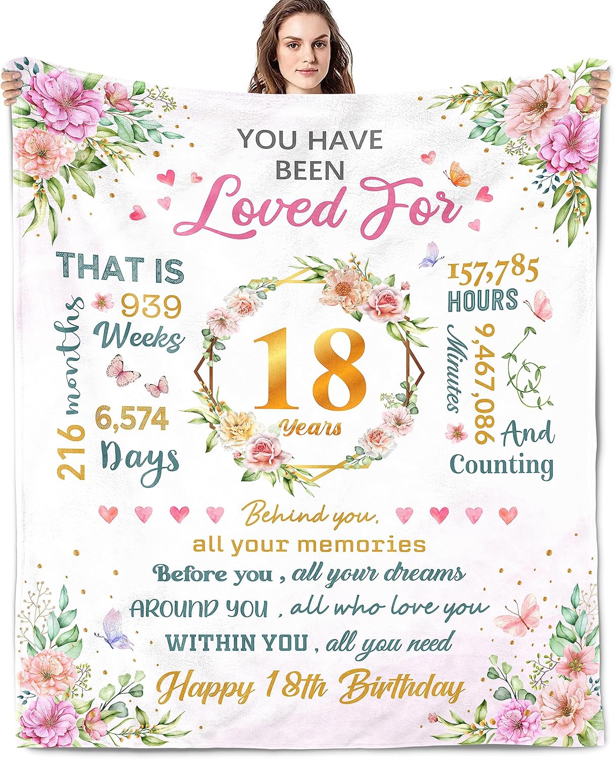 18th Birthday Gifts for Girls, 18 Year Old Girl Birthday Gifts, Best Birthday Gift for 18 Year Old Girls, Happy 18th Birthday's Decorations for Girl Throw Blanket 60"x50"