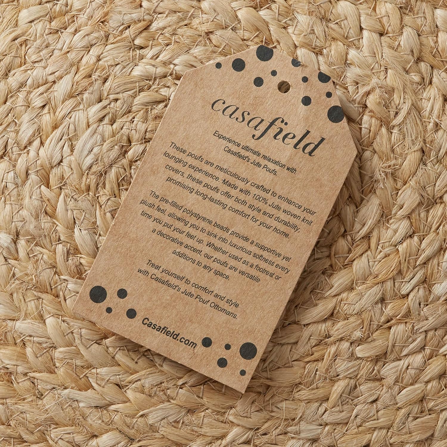 Casafield Braided Jute Pouf, Large Round Pouf Ottoman, 22" W x 22" D x 14" H Woven Jute Footrest, Decorative Indoor Boho Home Accent for Living Room