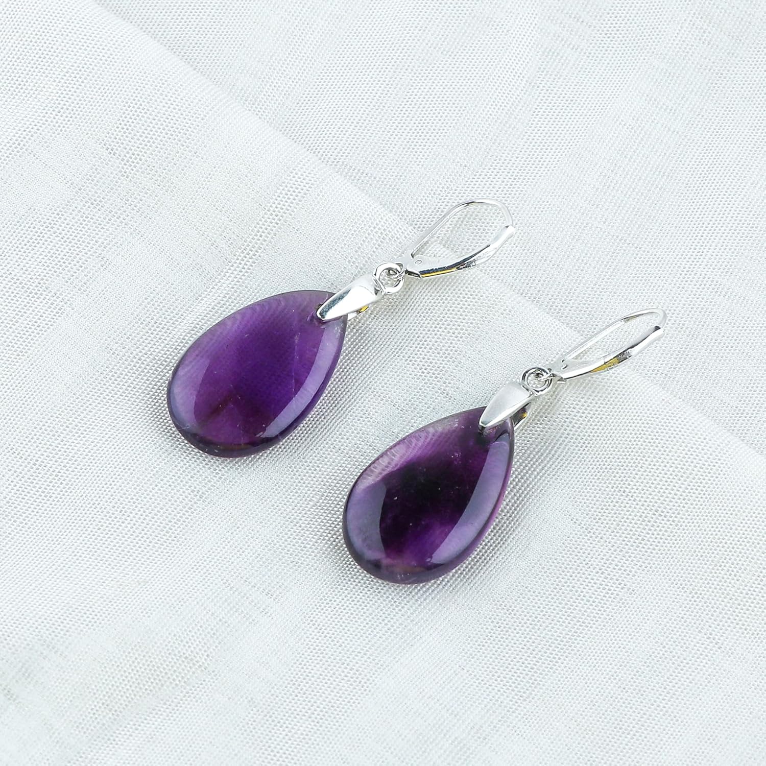Natural Amethyst Gemstones Earrings, 925 Sterling Silver, Dangling Crystal Cabochon Earring, February Birthstone, Amethyst Jewelry, Bridal Handmade Earrings for Women - Image 3