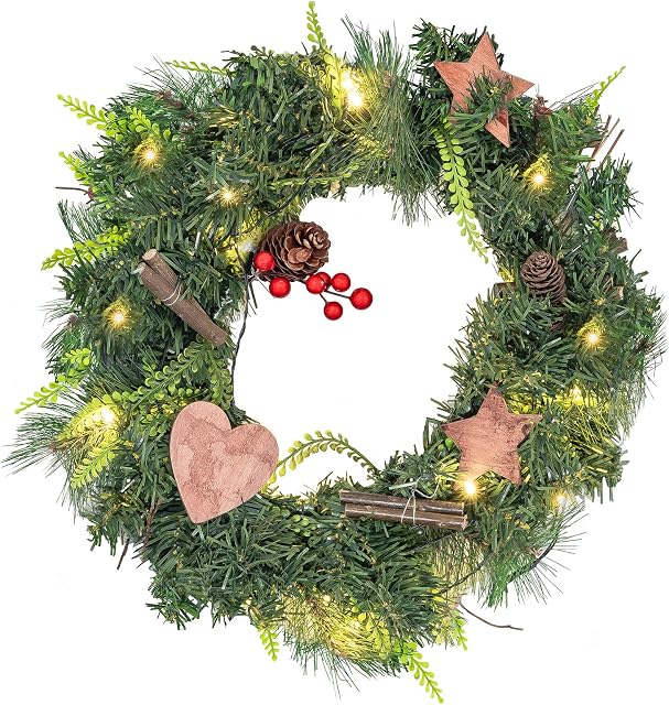 GloBrite Christmas Wreath with 20 LED Lights | Christmas Door Decorations | Christmas Garland Door Wreath, for Window, Wall Decor, Christmas Decorations & Christmas Gifts