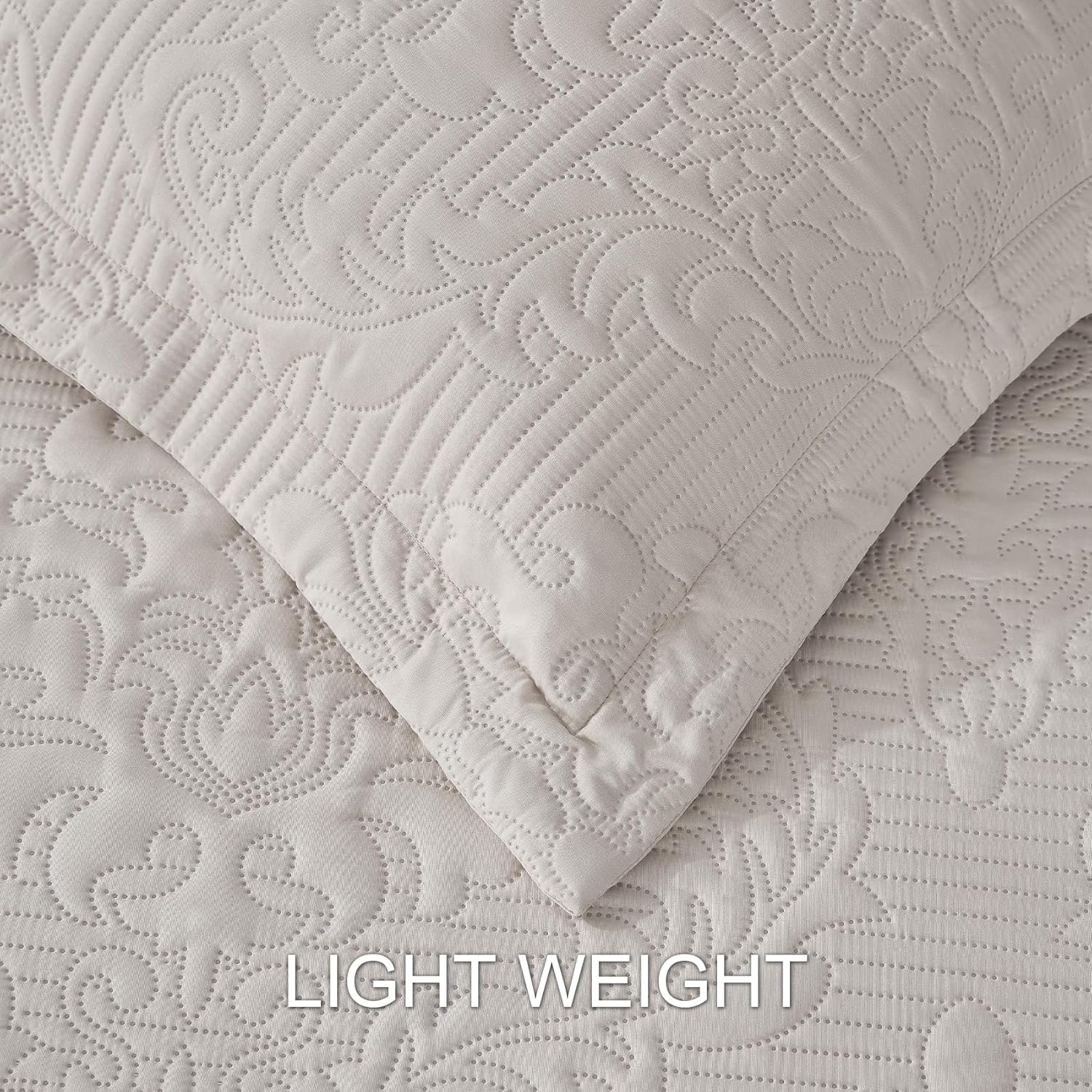 Hansleep Cream Quilt King Size - Damask Ultrasonic All Season Bedspread King, Soft Lightweight Coverlet Bedding Set, 3 Piece (1 Quilt, 2 Pillow Shams)