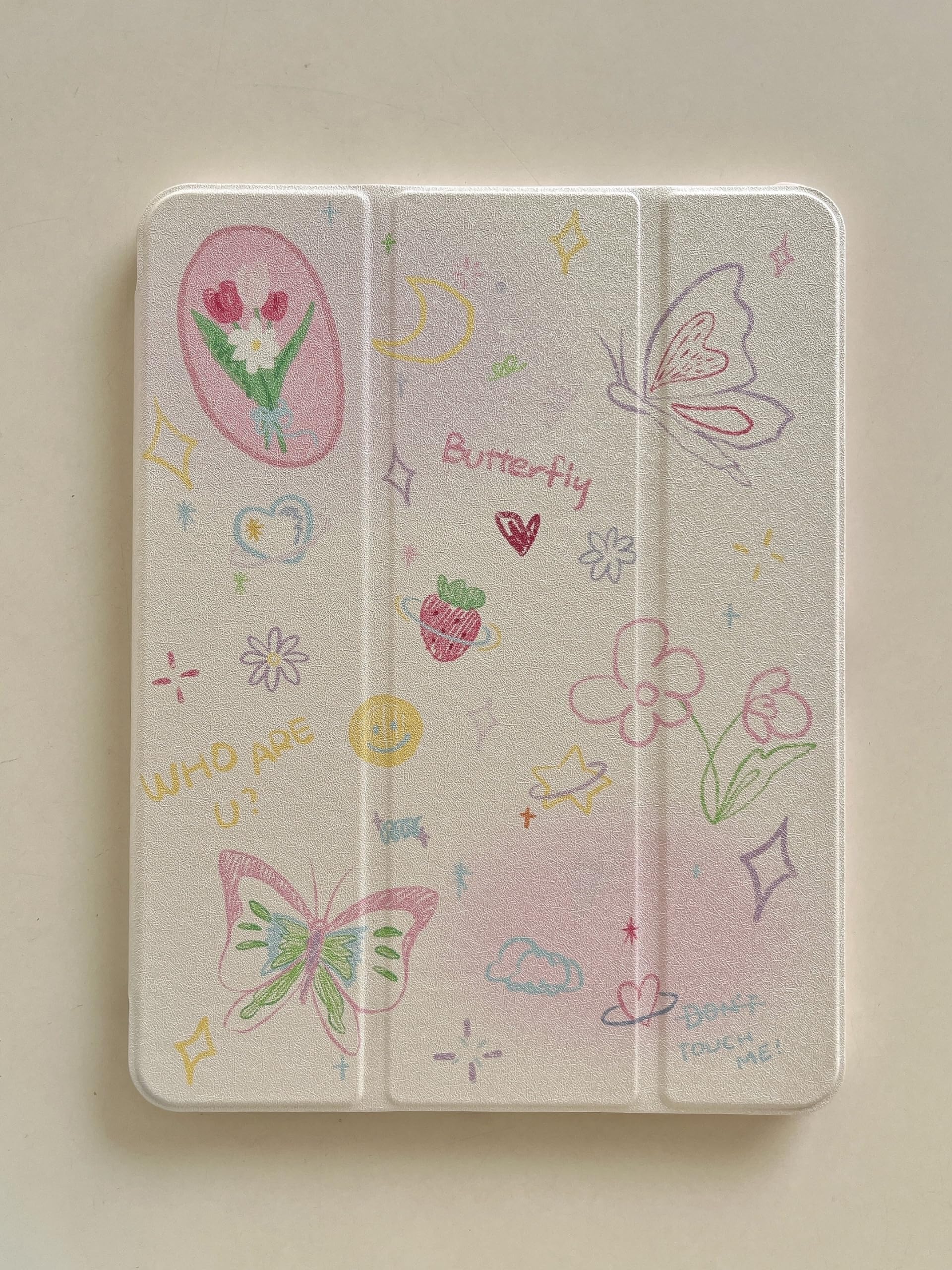 Slim Leather Mirror Adjustable Kickstand Folio Case for Apple Tablet Cartoon Tulip Flowers Floral Butterfly Pink Gradient Color Cute Lovely Kids Girls
