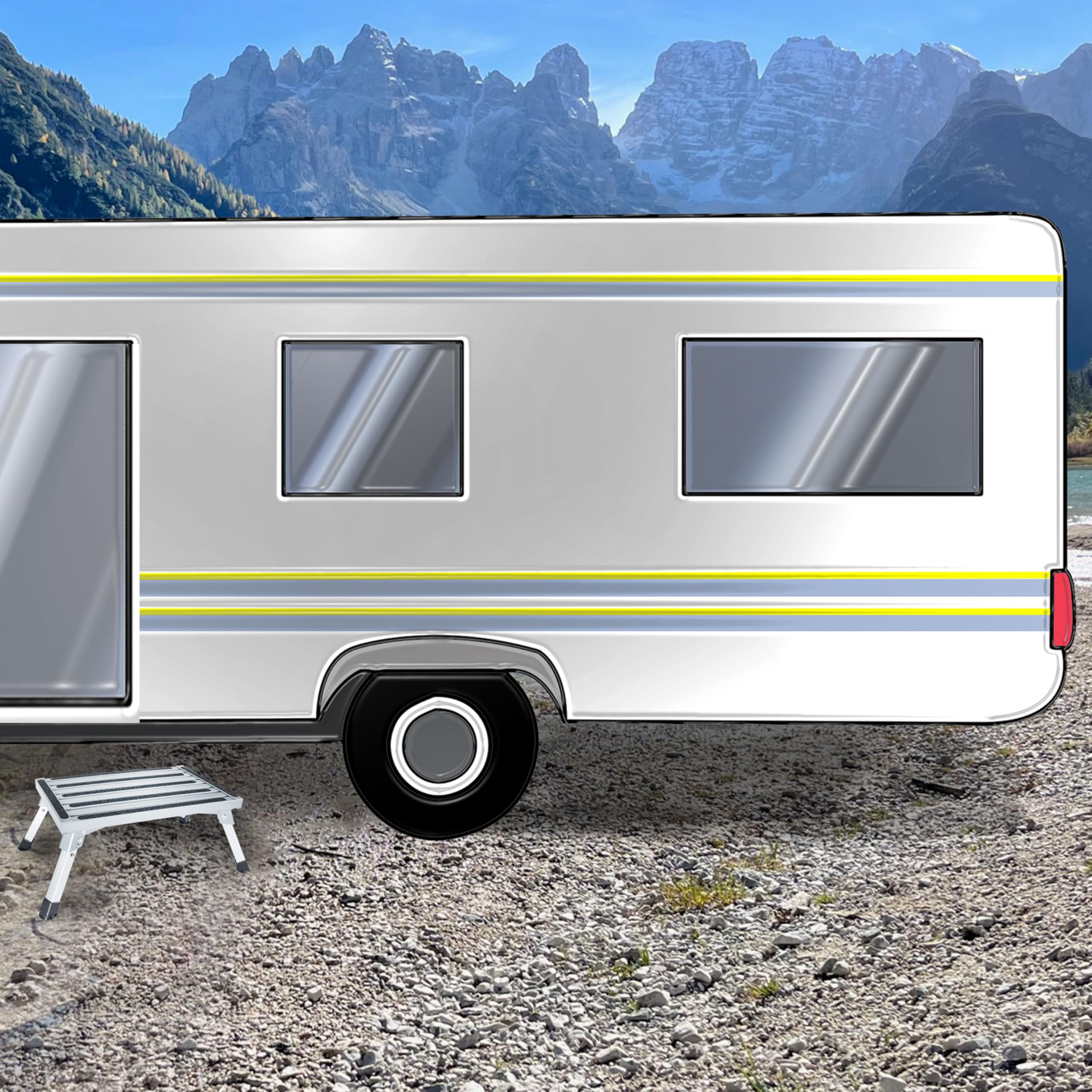 Marchepied Pliable Caravane 72x61x23cm Acier Charge maximale 150kg Surface