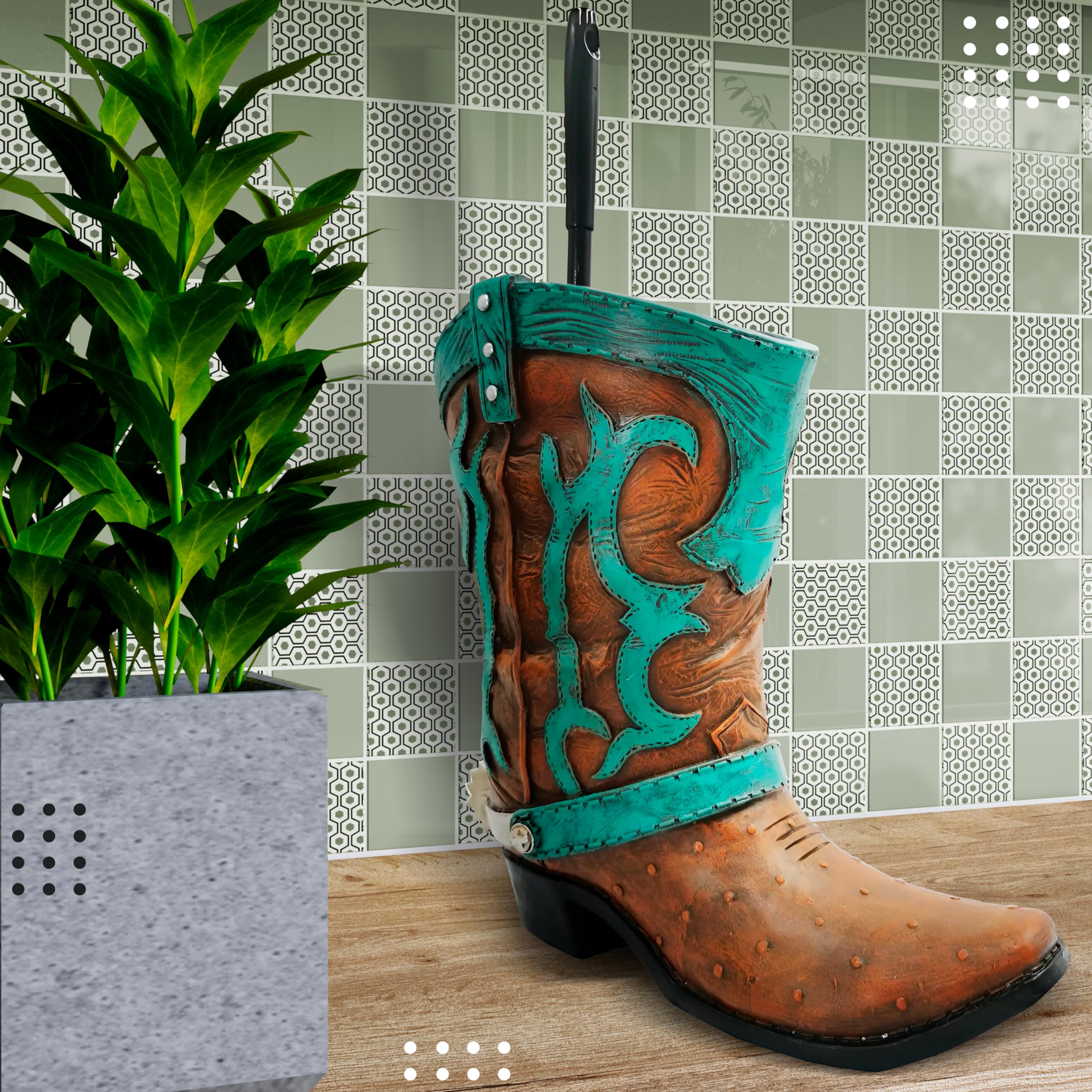 Granatan WC-Bürstenhalter, Cowboystiefel, Vintage-Stil, türkis, Badezimmerzubehör, rustikales Badezimmer-Dekor