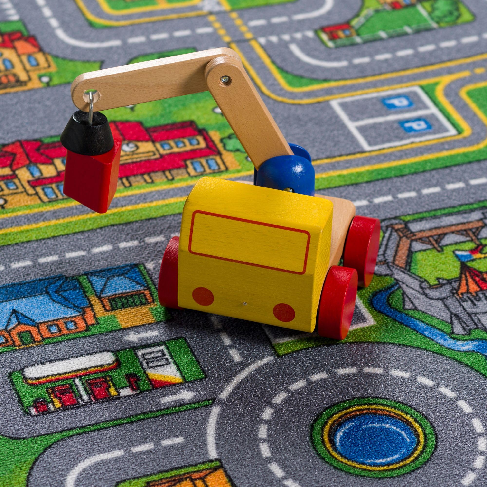 Snapstyle Tappeto bambini strada Adventure Land Multicolore – tappeto gioco città per cameretta, facile da pulire