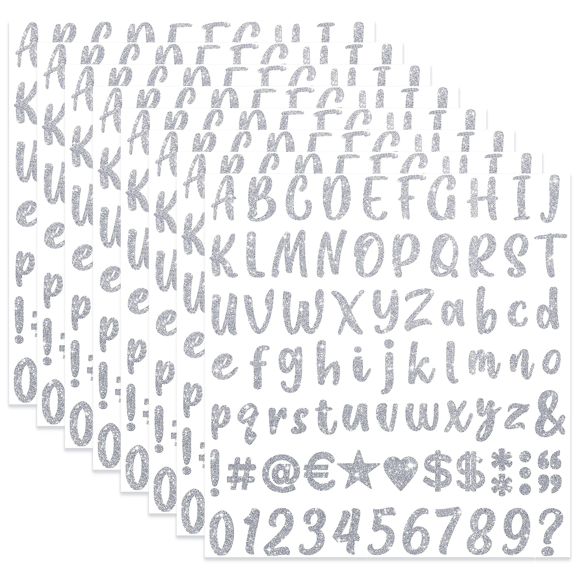 648 Pieces 8 Sheets Letter Stickers Glitter Small Self Adhesive Alphabet Number Vinyl Stick on Letter Stickers for Scrapbooking Mailbox Numbers Crafts