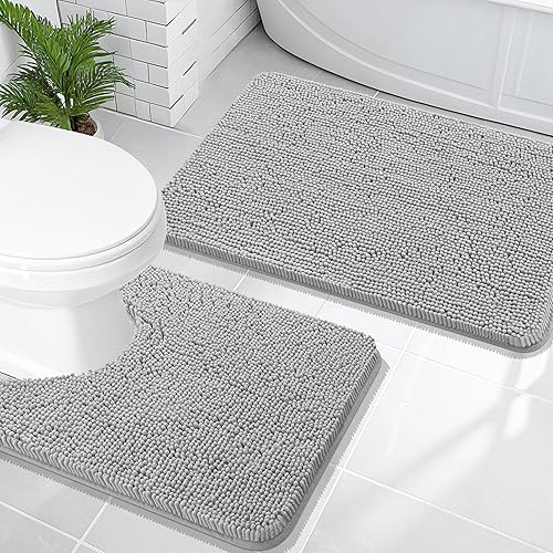 Miniatura 178 de OLANLY Juego de 2 alfombras de baño, tapetes de baño de felpilla suave y absorbente y tapete para inodoro con contorno en forma de U, alfombra de