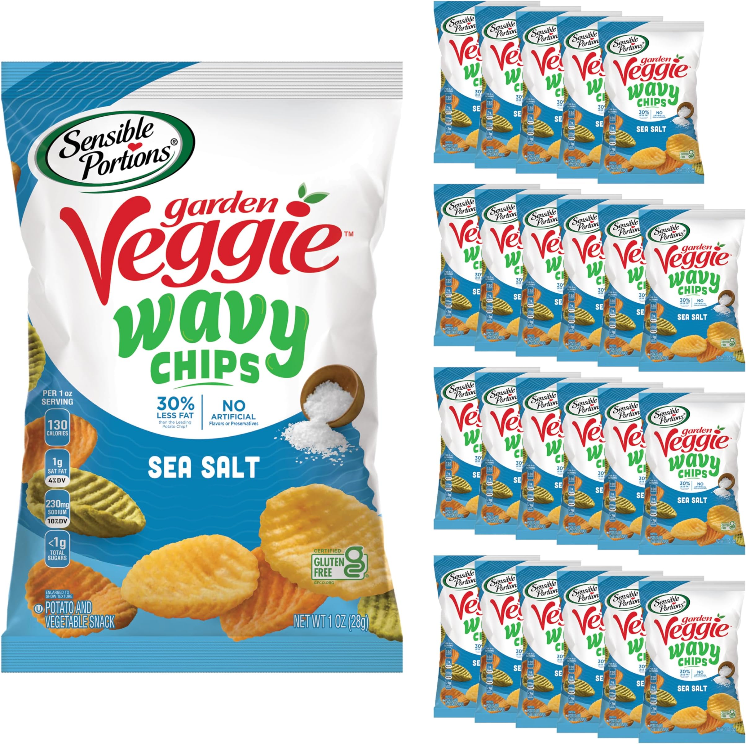 - Sensible Portions Garden Veggie Wavy Chips, Sea Salt, Snack Size, 1 Oz (Pack of 24)
