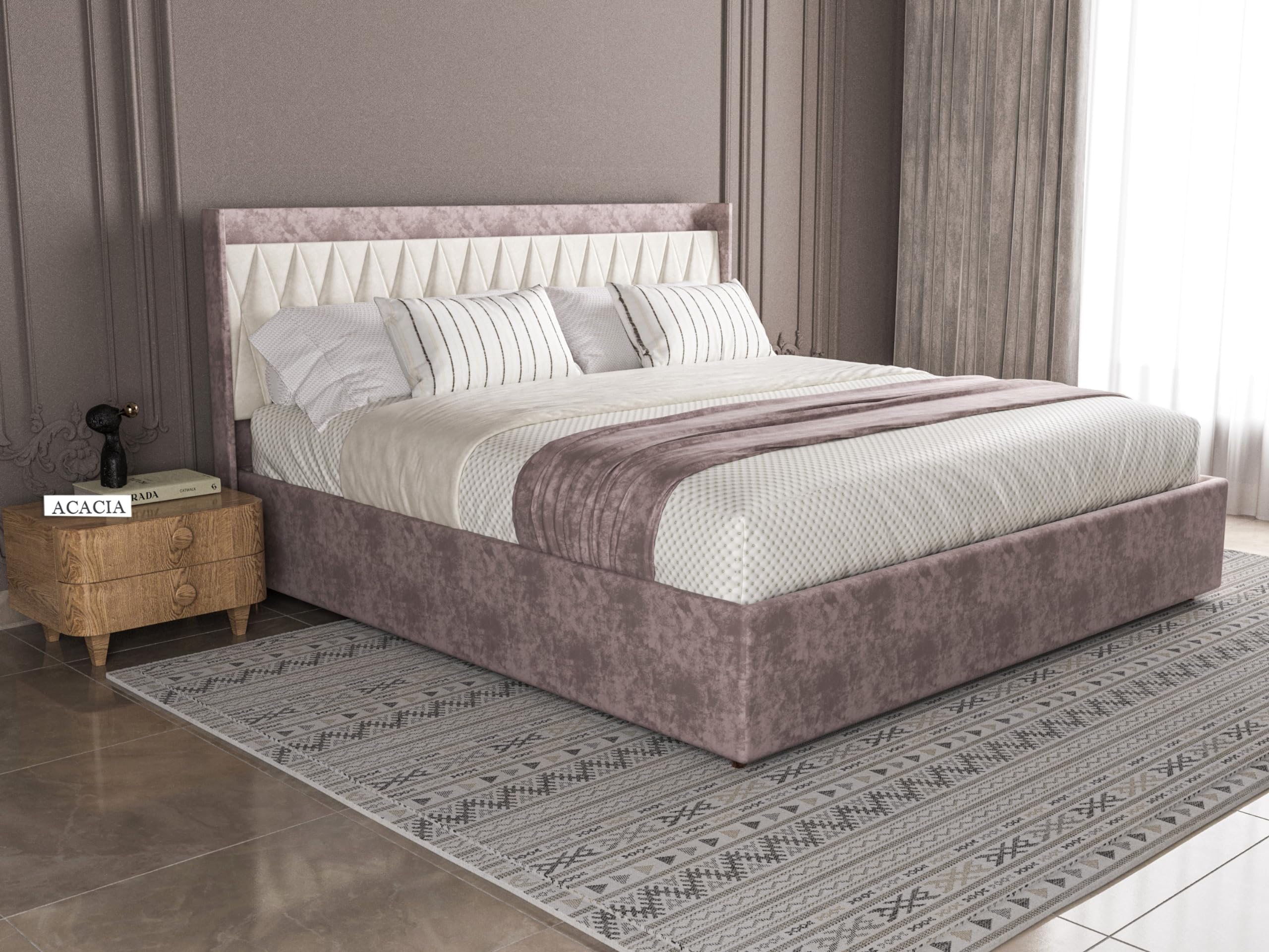 Acacia Modern Upholstered Queen Size Bed with Box Storage for Bedroom | Wooden Double Bed with Storage | Platform Cot Bed with Upholstery Premium Fabric | 6.5 x 5 Ft | Sheesham Solid Wood (Browndust) (B0D5WLD25P) Amazon Price History, Amazon Price Tracker