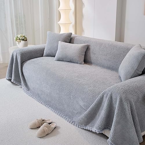 Miniatura 12 de Funda de sofá de forro polar de sherpa para sofá de 3 cojines, marrón, 71" x 134" - Fundas de sofá a prueba de mascotas, funda de muebles resistente