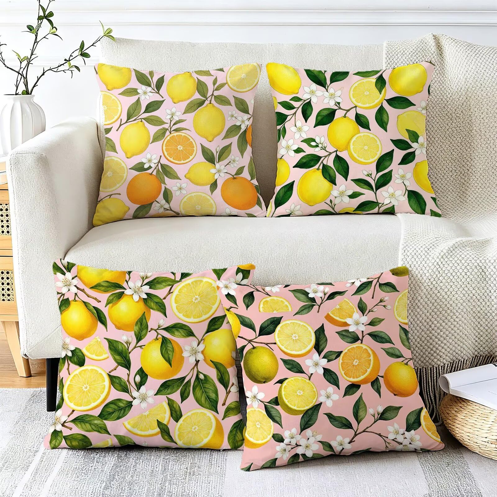 Giallo Federe Cuscini Divano 50x50cm, Cuscini da Esterno Set de 4, Cod-218
