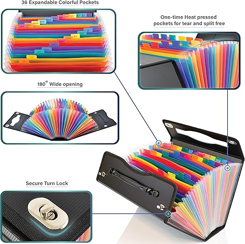 Miniatura 36 de CNK Carpetas de archivos de acordeón con 24 bolsillos, organizador para documentos, carpetas de almacenamiento de documentos, carpeta expandible