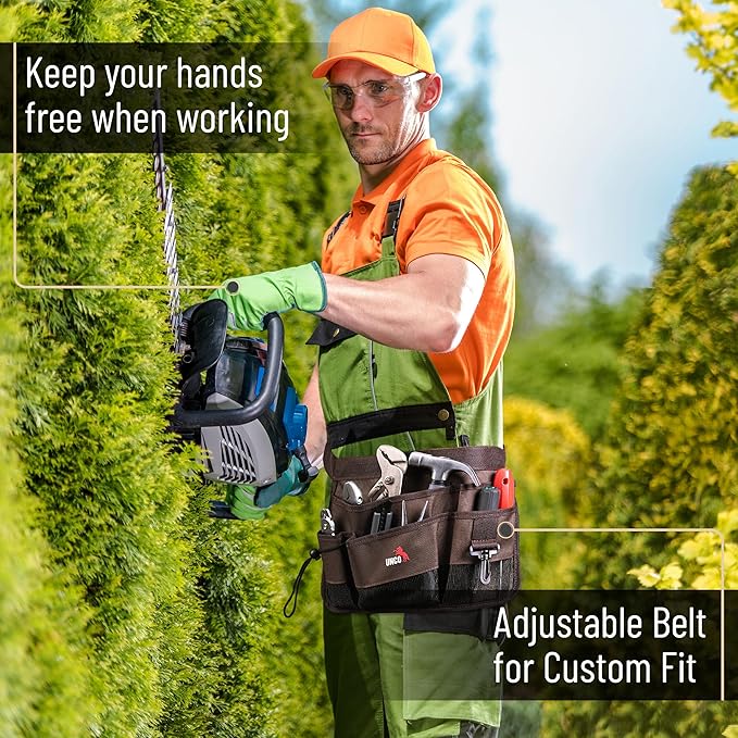 This versatile garden belt can also be used as a construction tool belt or carpenter belt, making it a practical tool for a variety of tasks. The adjustable waist strap allows for a comfortable and secure fit, while the sturdy design ensures that tools are easily accessible while keeping hands free for work. The tool belt is an essential accessory for any man working on DIY projects, gardening, or construction tasks.
