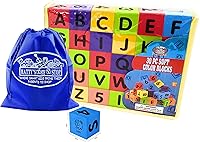 Vista 1 de Matty's Toy Stop Bloques de construcción coloridos de espuma EVA de lujo de 2 pulgadas (30 piezas) con Abc, números e imágenes con bolsa
