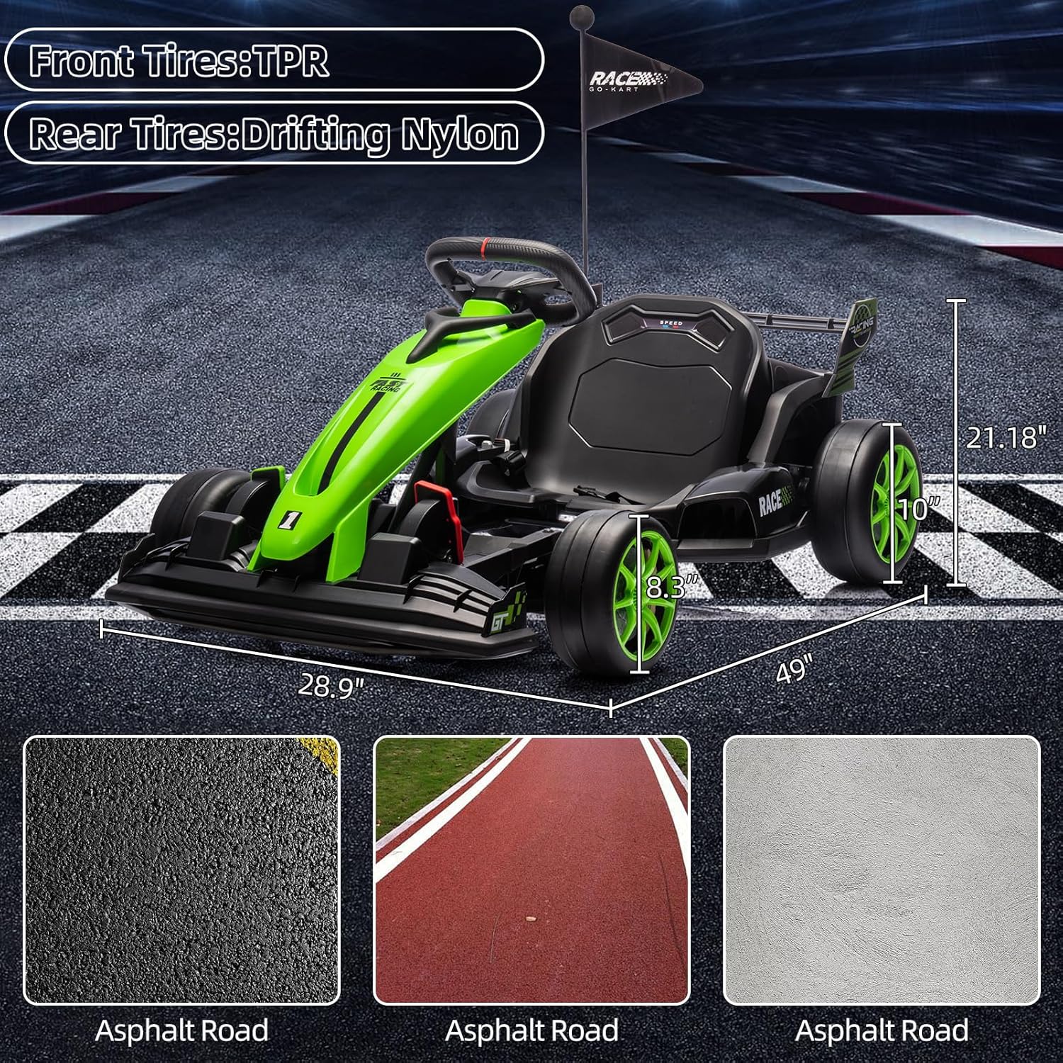 24v Drift Go Kart, Electric Ride on Drift Car with Adjustable Seat & EVA Silent Wheels, 7.5MPH Motorized Drifting Toy for Kids Ages 6-12, Parent-Safety Certified Ride-on Go Kart