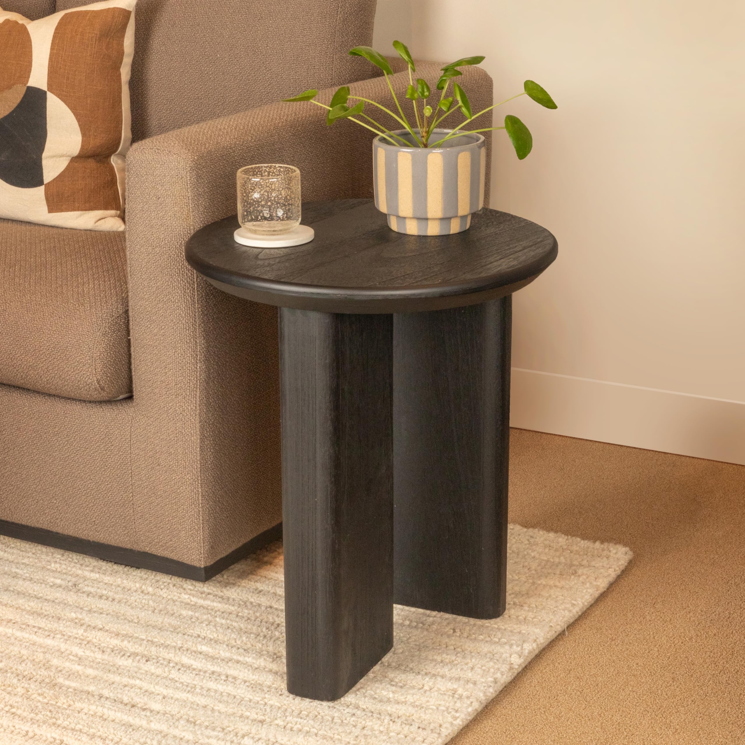 Creative Co-Op Asymmetrical Firwood Round End Table, Black